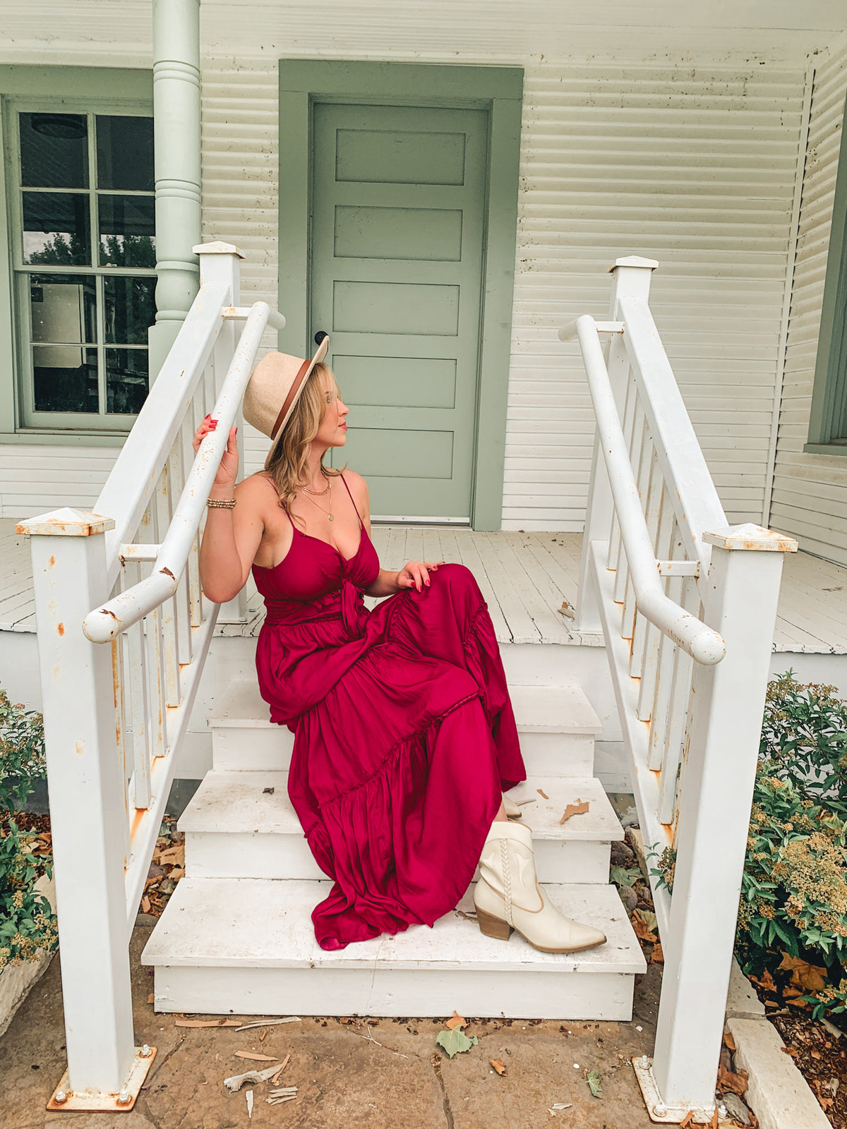 WINE SMOCKED TIERED MAXI DRESS