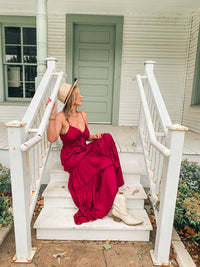 WINE SMOCKED TIERED MAXI DRESS