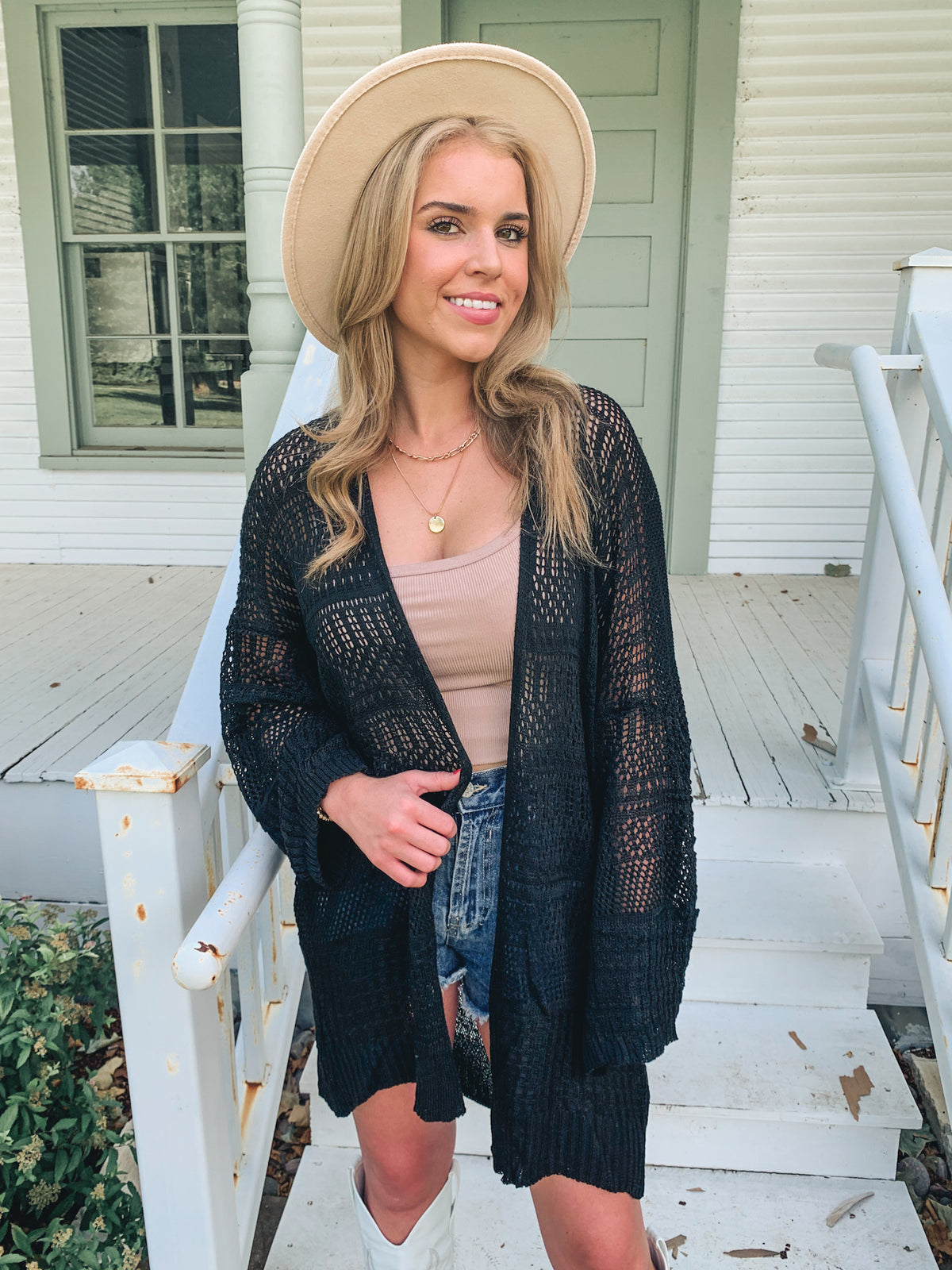 Black Knit Netted Cardigan