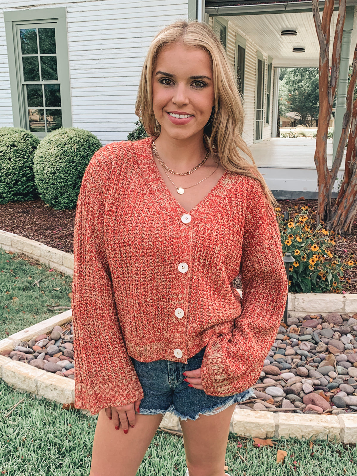 LONG BELL SLEEVE BUTTON UP SWEATER