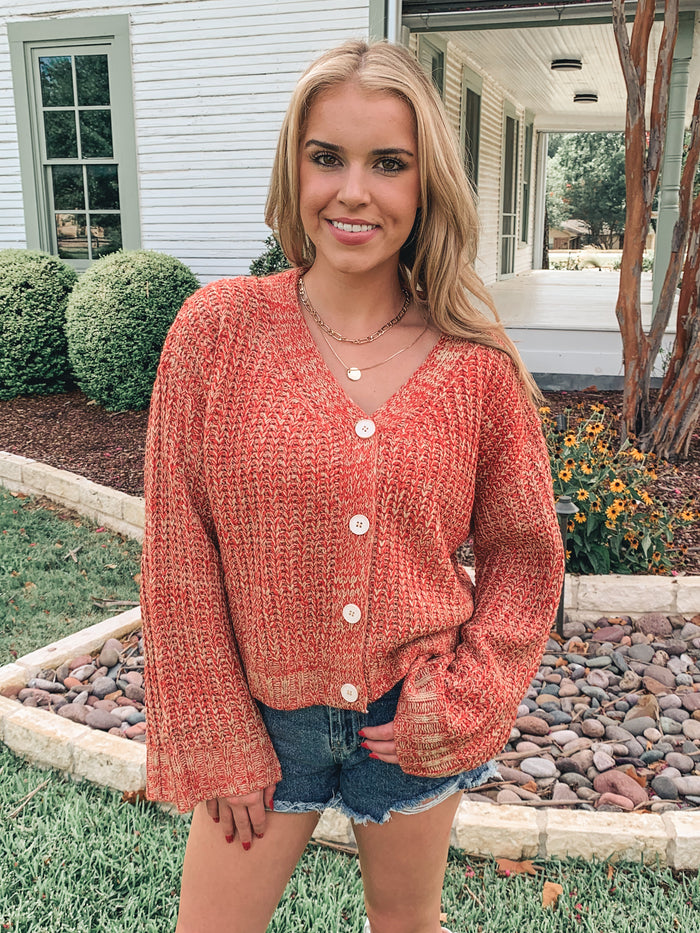 LONG BELL SLEEVE BUTTON UP SWEATER