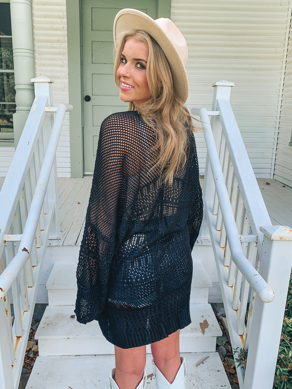 Black Knit Netted Cardigan