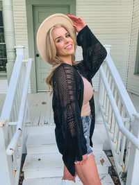 Black Knit Netted Cardigan