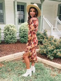 ABSTRACT PRINT FRONT TWIST CUT OUT MIDI DRESS