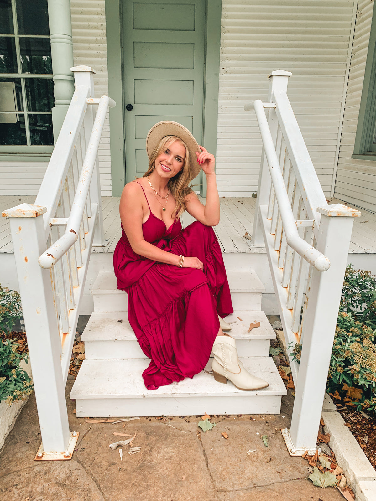 WINE SMOCKED TIERED MAXI DRESS