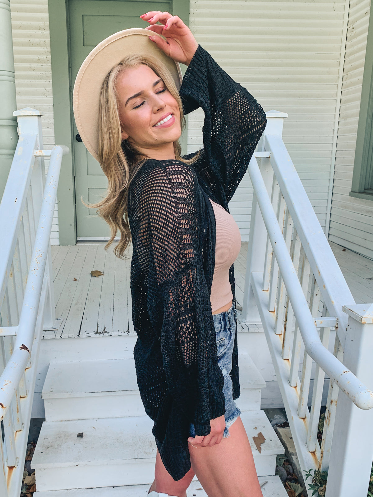 Black Knit Netted Cardigan