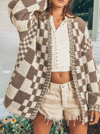 MIXED CHECK PATTERN LOOSE FIT CHUNKY CARDIGAN
