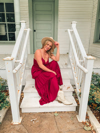 WINE SMOCKED TIERED MAXI DRESS