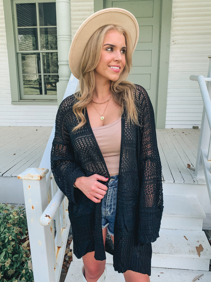 Black Knit Netted Cardigan