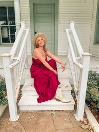 WINE SMOCKED TIERED MAXI DRESS