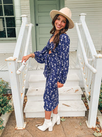 Navy Cut Out Long Sleeve Maxi Dress