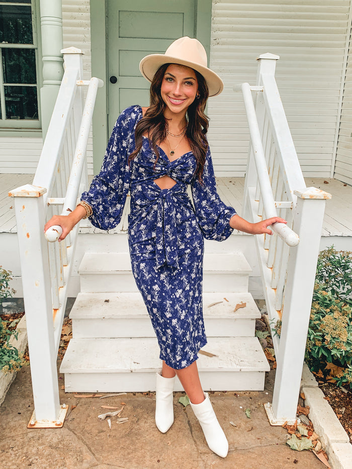 Navy Cut Out Long Sleeve Maxi Dress