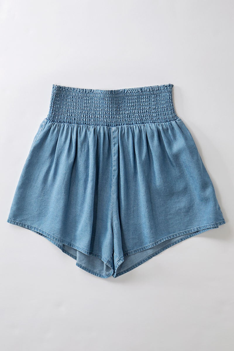 Best seller! BLUE SMOCKED HIGH WAISTED SHORTS