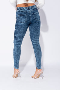 Dark Blue Acid Distressed Front Rip Skinny Jeans