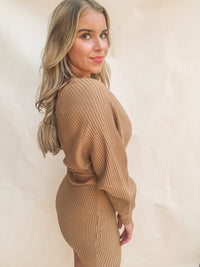 Best seller! CAMEL LONG SLEEVE WRAP DRESS