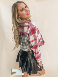 Oversized Plaid Button Front Top