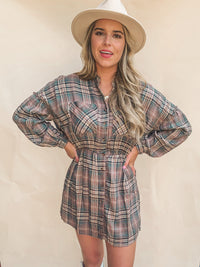 PLAID PRINT LONG-SLEEVE SHIRTDRESS