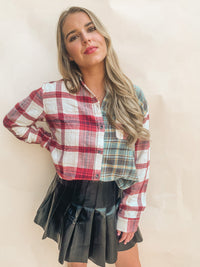 Oversized Plaid Button Front Top