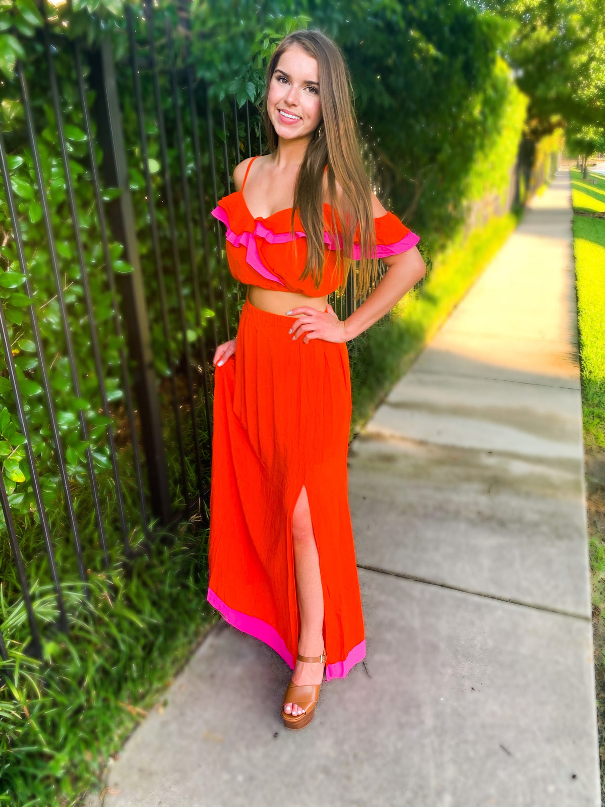 Ruffle Top And Maxi Skirt Set (Sold Separately)