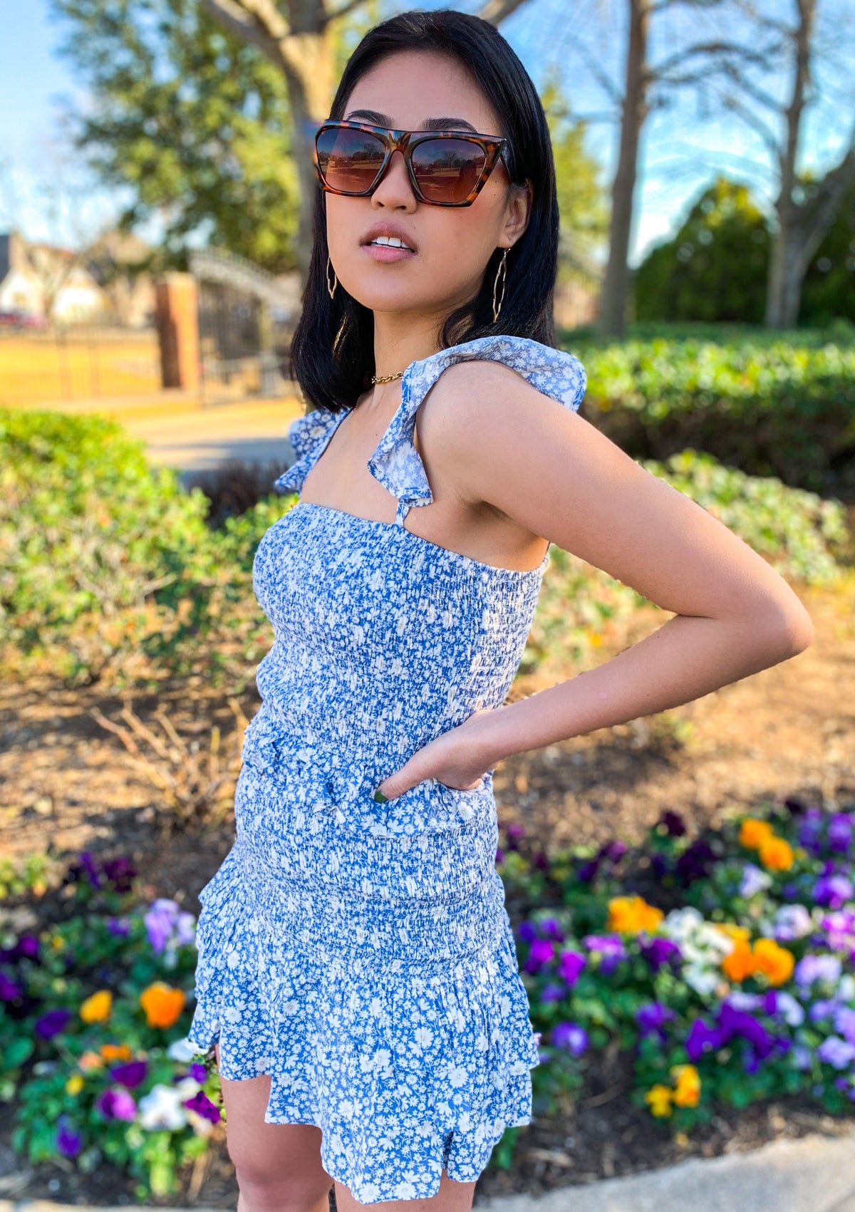 FLORAL PRINT SMOCKED TOP AND SKIRT (Sold Separately)