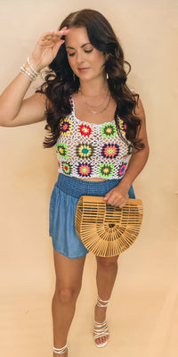 Best seller! BLUE SMOCKED HIGH WAISTED SHORTS
