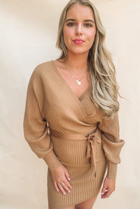 Best seller! CAMEL LONG SLEEVE WRAP DRESS