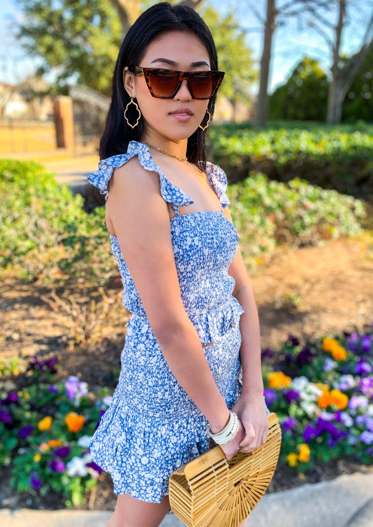 FLORAL PRINT SMOCKED TOP AND SKIRT (Sold Separately)