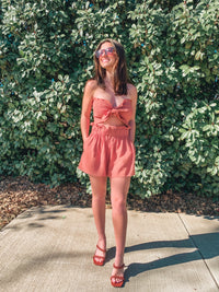 SALMON SMOCKING TOP & SHORTS SET