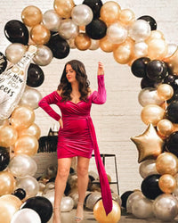 Magenta Velvet Ruched Side Sash Detail Mini Dress