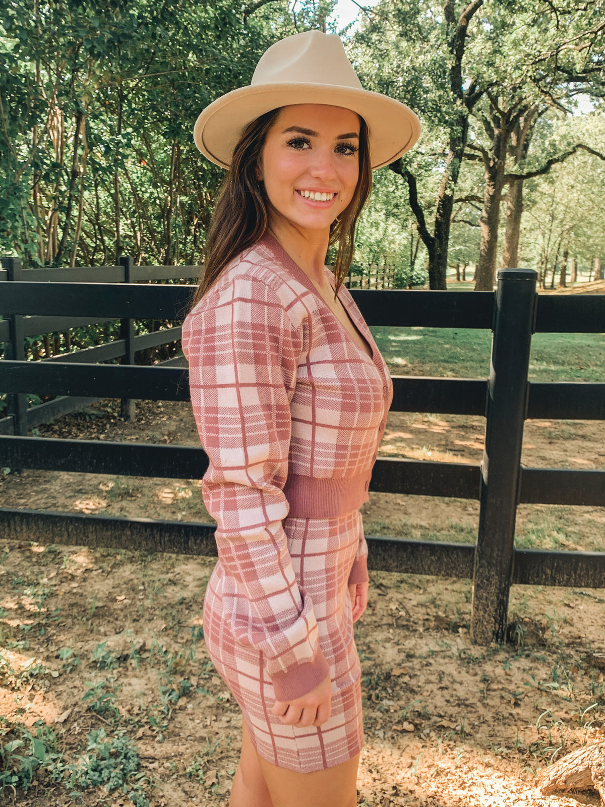 Mauve Plaid Print Cardigan