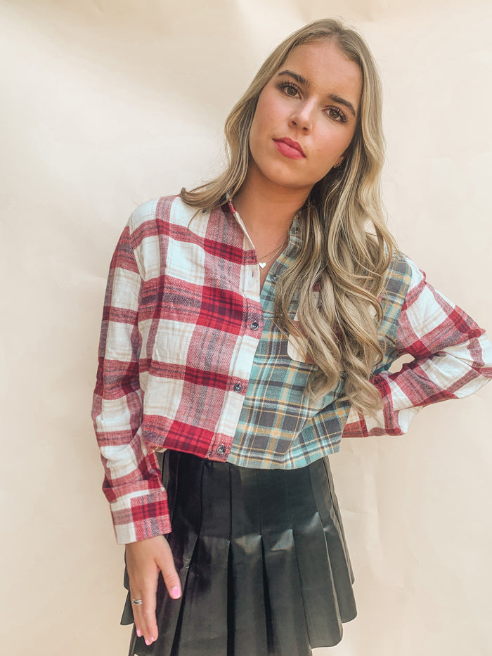 Oversized Plaid Button Front Top