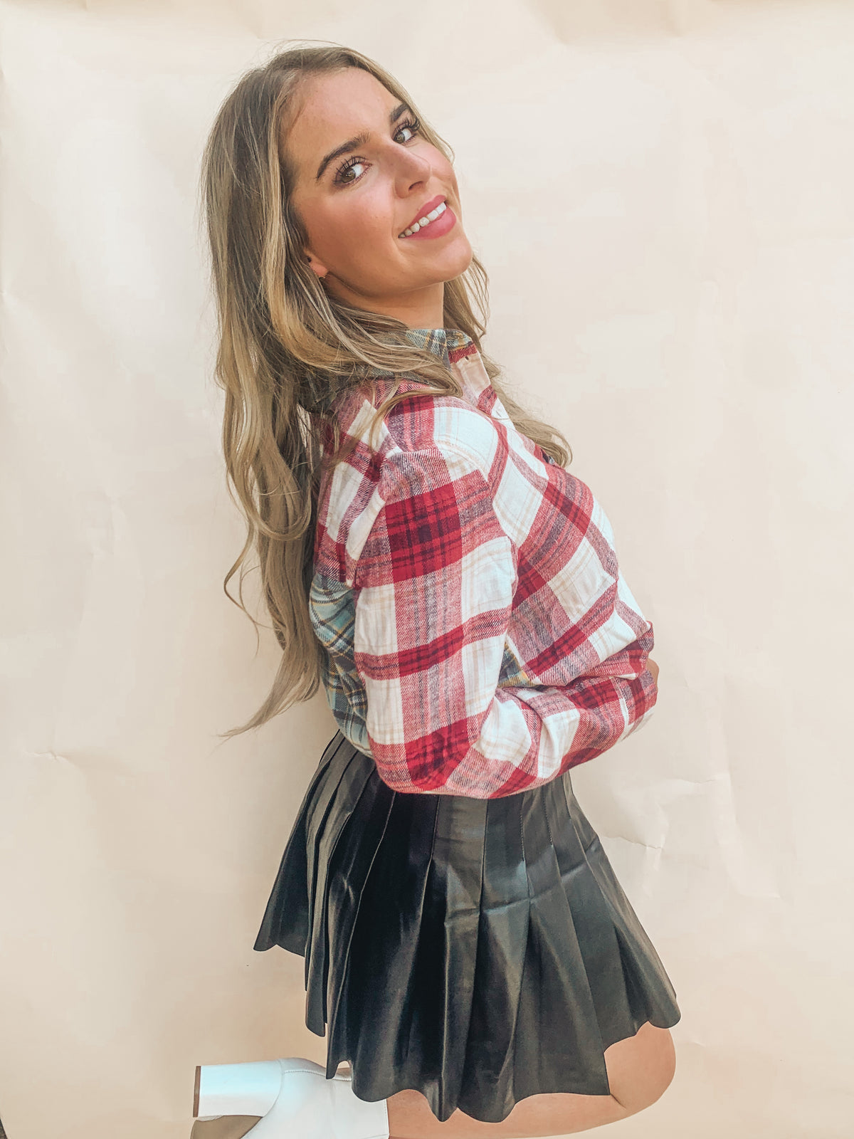 Oversized Plaid Button Front Top