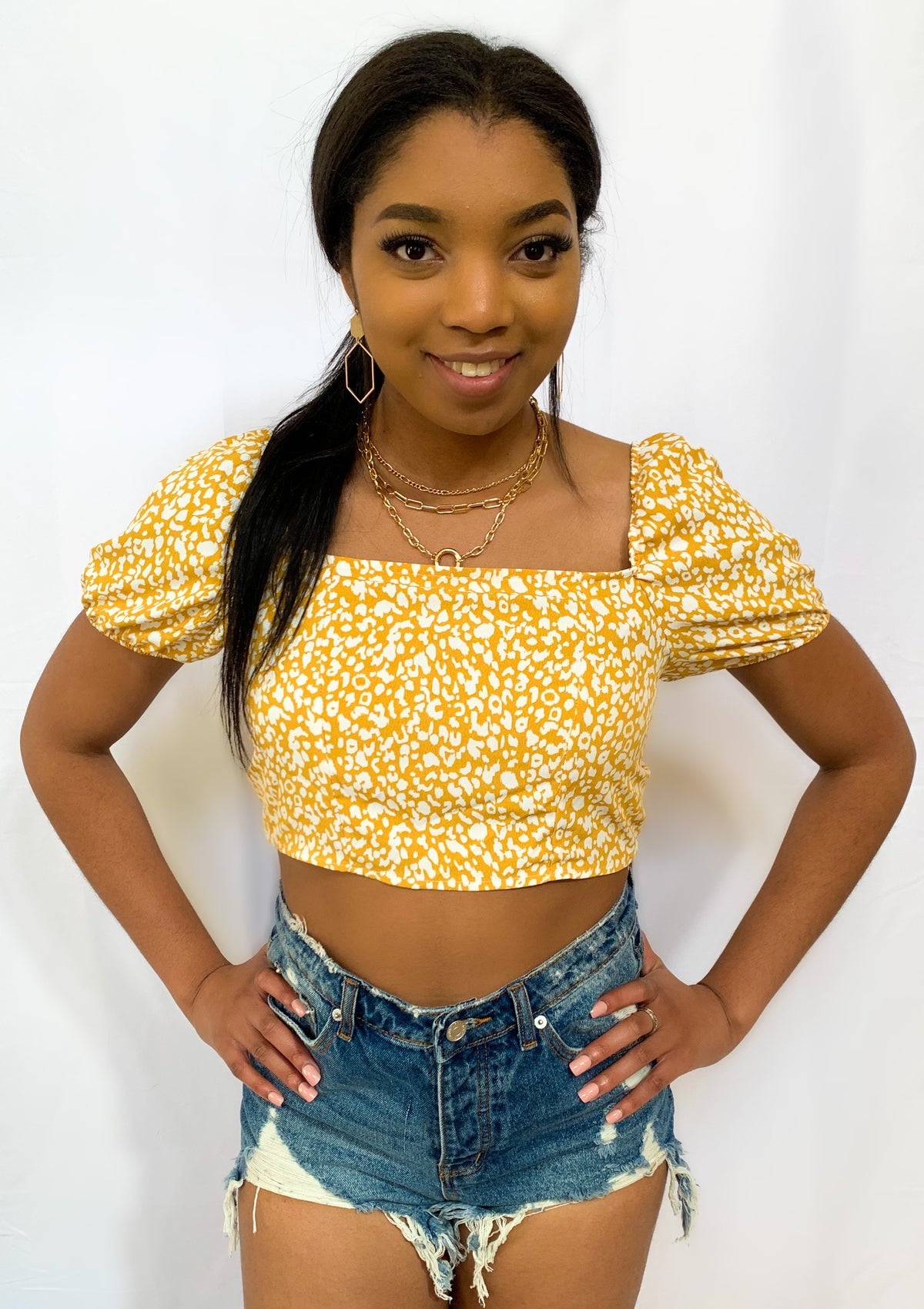 Reversible Yellow Square Neck Printed Back Tie Top