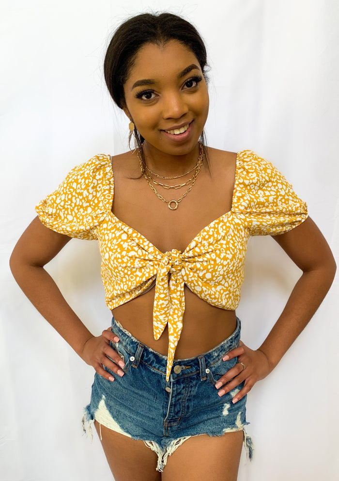 Reversible Yellow Square Neck Printed Back Tie Top