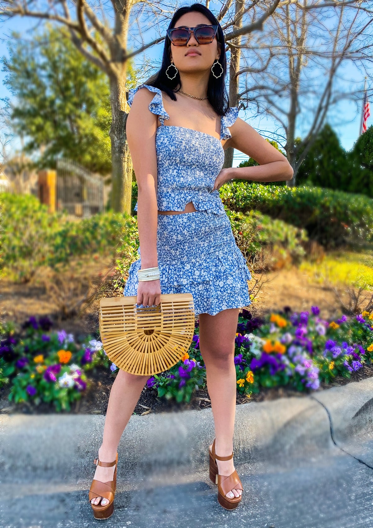 FLORAL PRINT SMOCKED TOP AND SKIRT (Sold Separately)