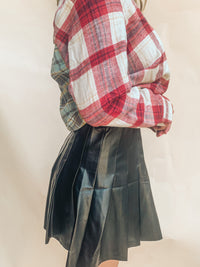 BLACK HIGH RISE LEATHER PLEATED MINI SKIRT