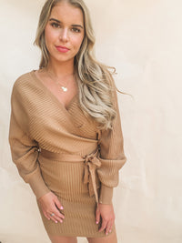 Best seller! CAMEL LONG SLEEVE WRAP DRESS