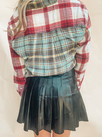 BLACK HIGH RISE LEATHER PLEATED MINI SKIRT