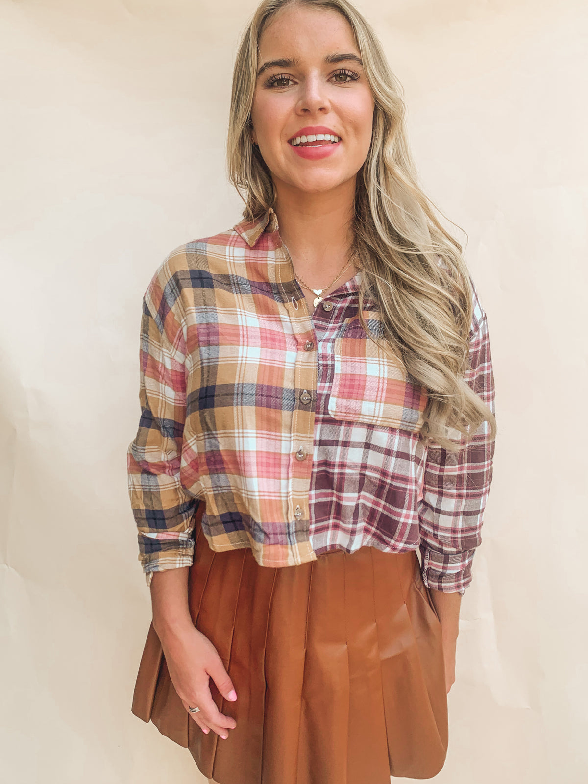 Multi Plaid Print Flannel Top