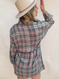 PLAID PRINT LONG-SLEEVE SHIRTDRESS