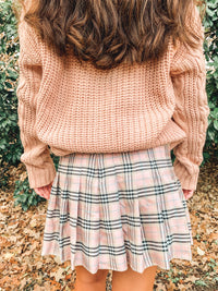 Mauve Plaid Print Pleated Skirt