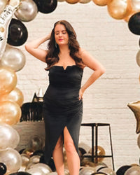 Black Ruched Bandeau Wrap Detail Split Midi Dress