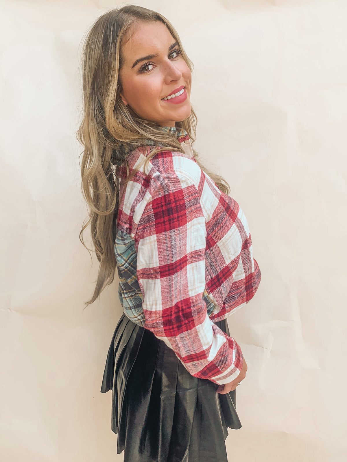 Oversized Plaid Button Front Top