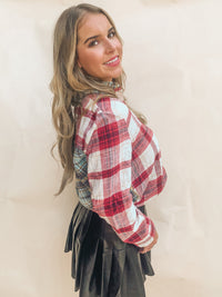 Oversized Plaid Button Front Top