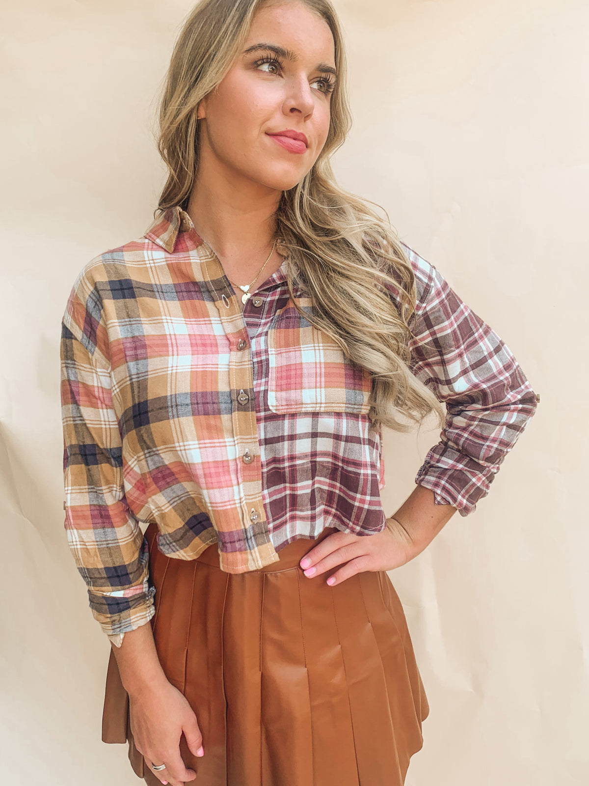 Multi Plaid Print Flannel Top