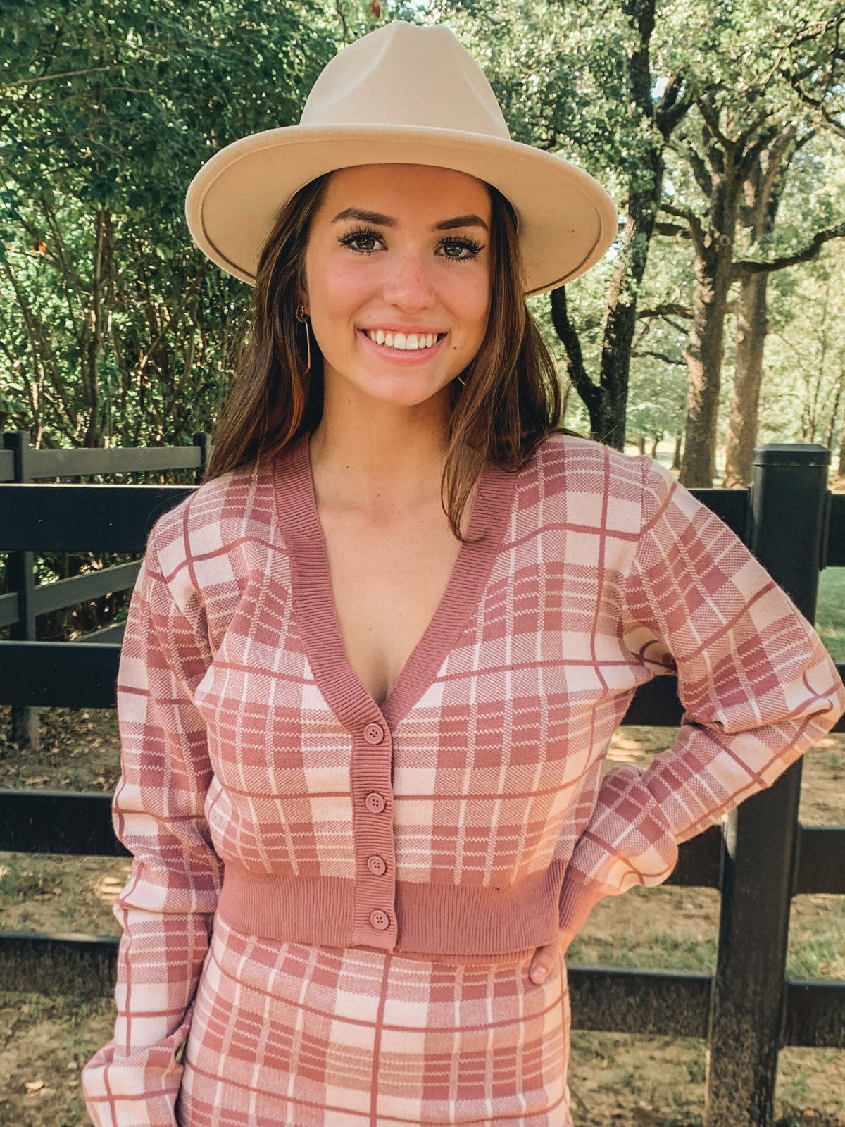 Mauve Plaid Print Cardigan