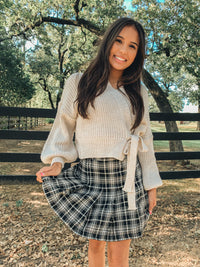 BLACK PLAID PLEATED SKORT