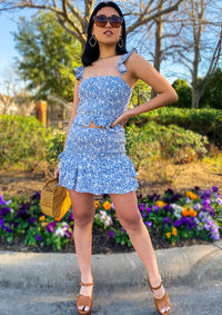 FLORAL PRINT SMOCKED TOP AND SKIRT (Sold Separately)
