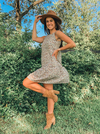 Sage Floral Print Tie Shoulder Short Dress