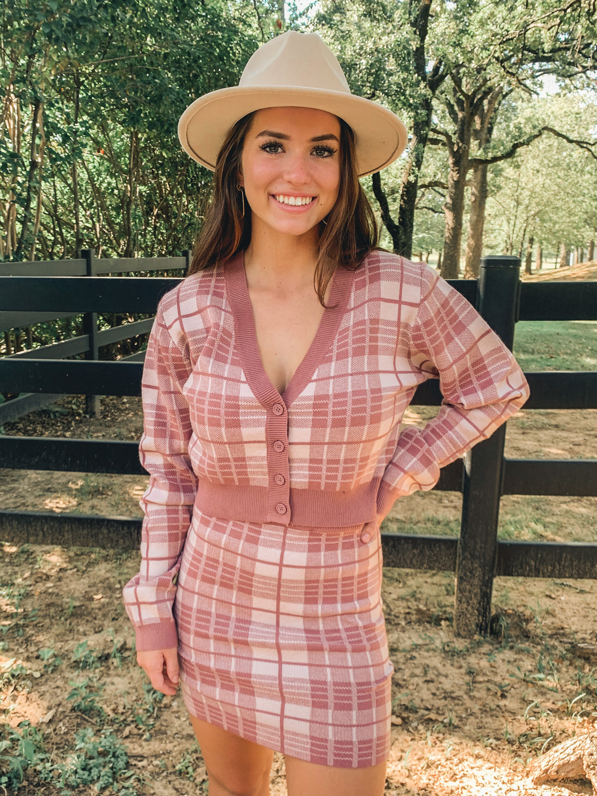 Mauve Plaid Print Cardigan